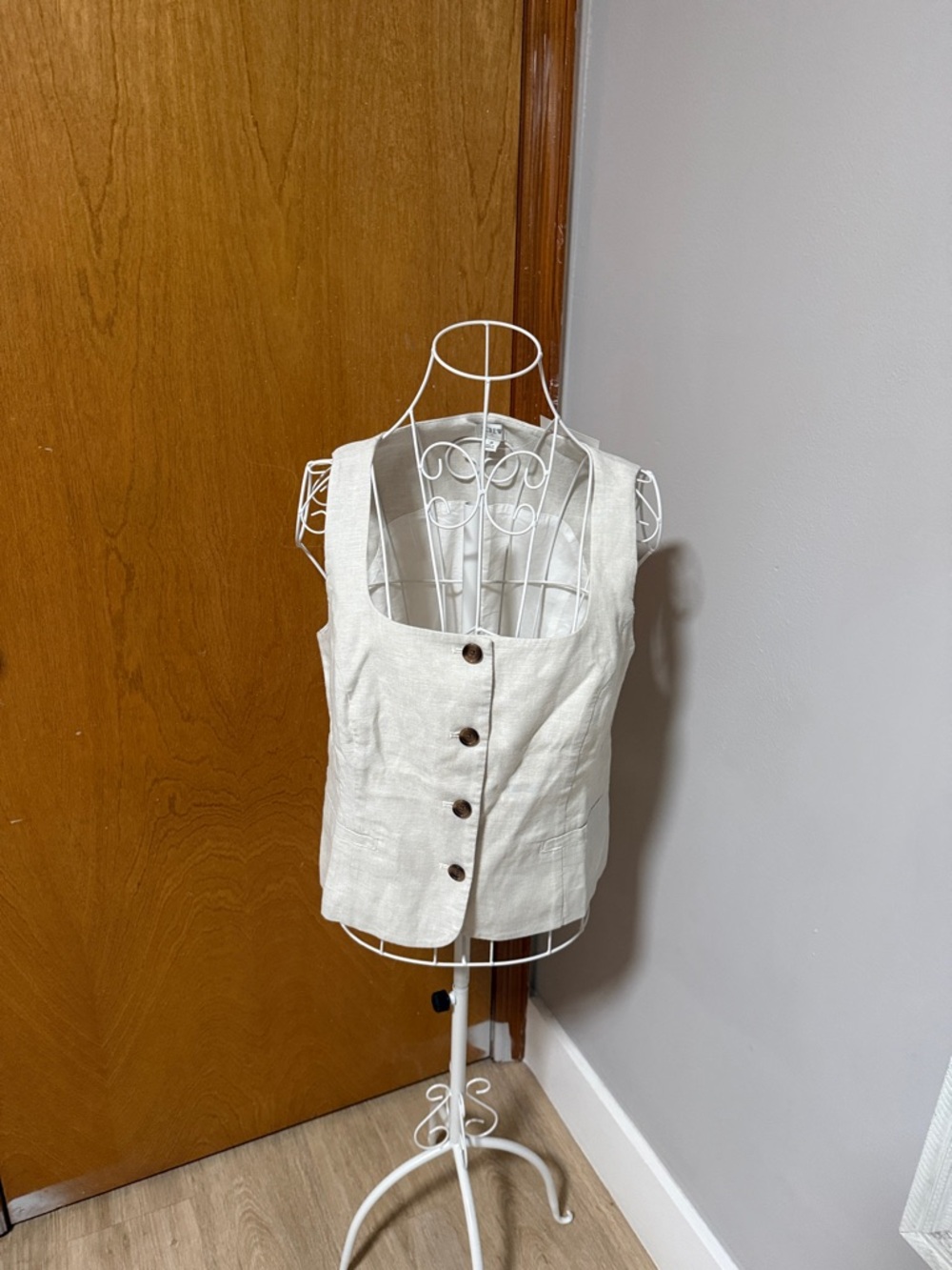 J. Crew Cream Linen-Blend Button Front Vest
